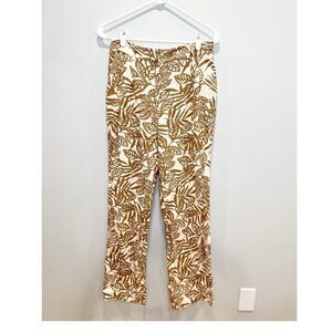 House of harlow tan cream linen blend leaf print pants